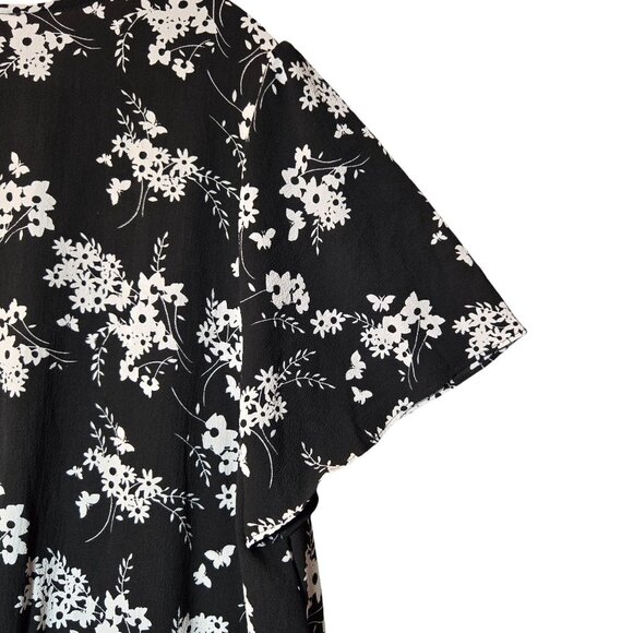 Michael Kors Floral Flutter Sleeve Mini Wrap Dress Black White Plus Size NWT - Picture 9 of 14
